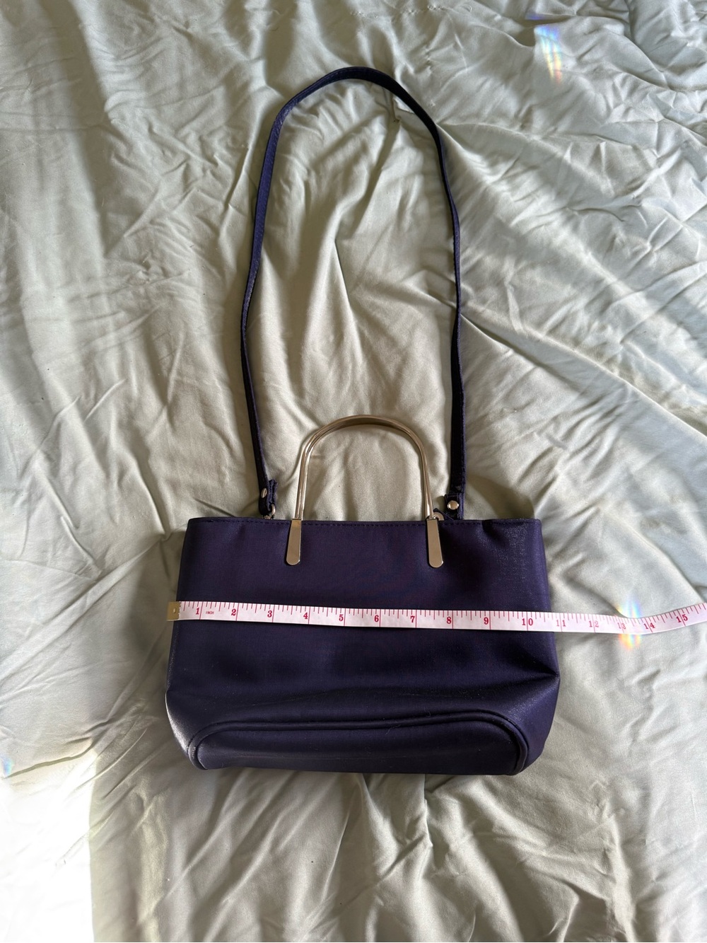 Structured Navy Shoulder Bag with Silver Tone Handles - Picture 2 of 9